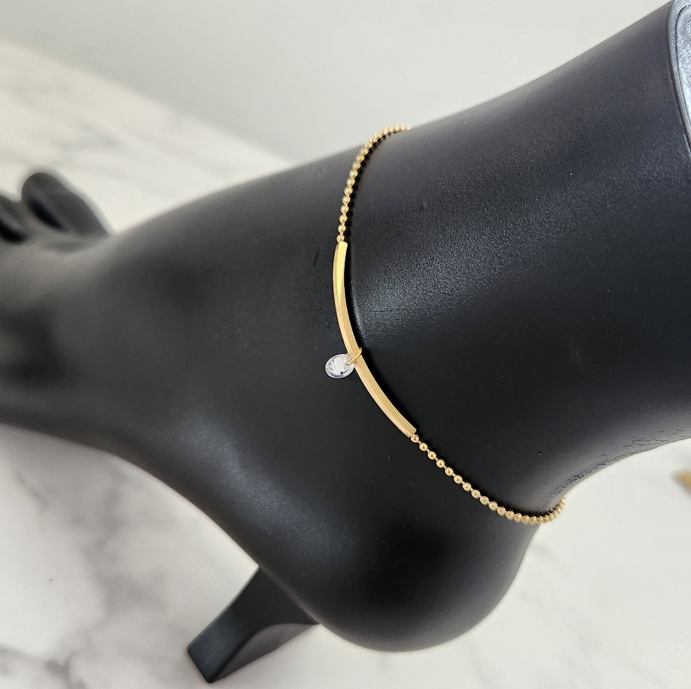 Simple Casual Style Gold Plated Beaded Anklet with Gemstone Drop - Picture 9 of 12